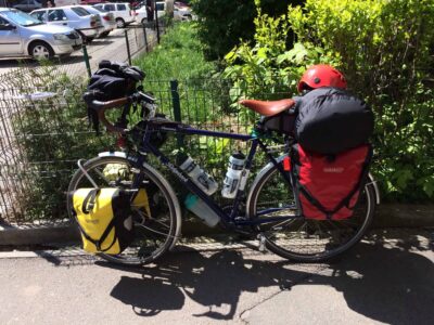 the current state of development of my cycle touring rig, already some 10Kg or so lighter than when i started three weeks before (Bucharest, Romania, April '17)