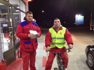 Jovan taking the shift from Nikola, now getting ready to ride his bicycle back home (Serbia, Fall '16)