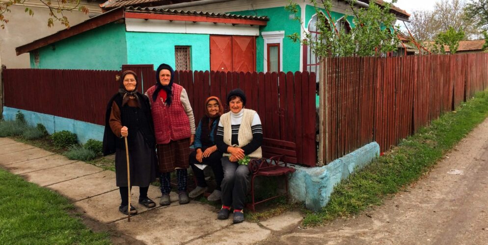 ladies chatting by the "bench outside" (Romania, April '17)