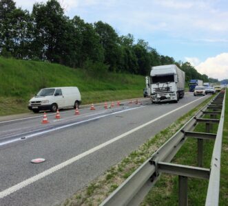 a traffic accident on the other side of the road between Stryi and Lviv ( Ukraine, May '17 )