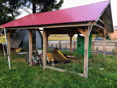 an exposed campsite behind a bus stop in Polish countryside --- with the locals' blessing and fresh tomatoes! (September '17)
