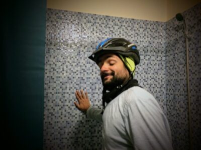 touching Robin’s bathroom tiles (Romania, April '17)