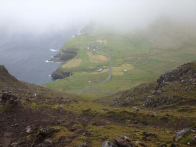 view of the village of Gásaladur, in the Faroe Islands, from the top of the Old Postal Route --- the only way to reach the village until a tunnel was opened in 2004 (August '16)