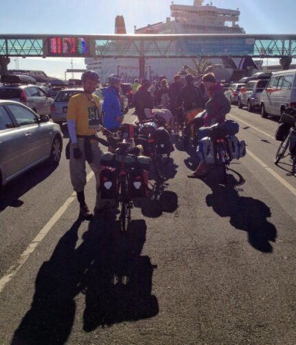 waiting to board the Frederikshavn--Oslo ferry --- what would be the end of the line for me on that tour was barely the beginning for many other cycle travelers bound to North Cape (Denmark, Summer '16)