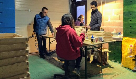 helping build frames for bee hives with Hannah, Laurien, Vera, and Danny (behind the camera) (Serbia, April '17)