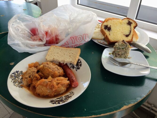 for the half-an-hour or so i was there, they kept offering me leftovers from their recent Easter celebration a couple of days before --- sarmale, drob, cozonac, . . .