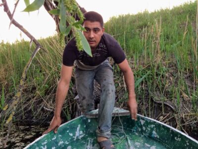 throughout the evening Sasha and Rita shared with me much of their process, part of which is checking if there is any fish caught in the nets