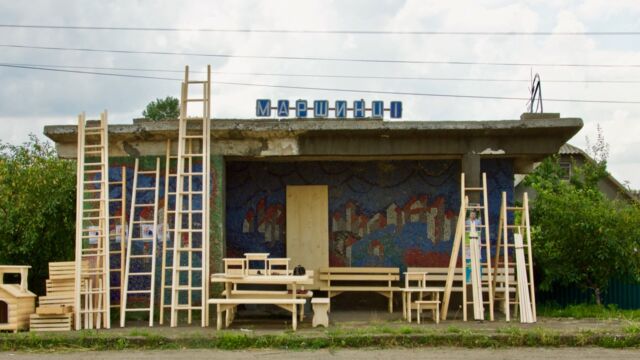 Marshyntsi (Marșenița) is where we first learned about the origins of the mosaics from the man selling the furniture --- i forgot to ask how people feel about his using the bus stop to display his products though